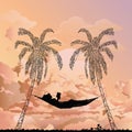 Silhouetted woman reading in a hammock