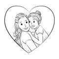 Mom and Daugther line vector illustration, mother day`s love Royalty Free Stock Photo