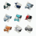 Outdoor CCTV icon green, blue, grey, light grey, tosca, red, orange, white - tube, square shaped CCTV - colored icon, symbol, ca Royalty Free Stock Photo