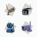 Wireless CCTV icon with antenna brown, white, blue, purple - tube, cube, and round shaped CCTV - colored icon, symbol, cartoon l Royalty Free Stock Photo
