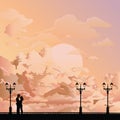 Silhouetted young lovers at dawn Royalty Free Stock Photo