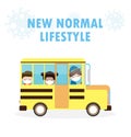 Back to school for new normal lifestyle concept. happy cute kids wearing face mask and social distancing protect coronavirus covid Royalty Free Stock Photo