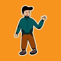 Illustration vector graphic of man wearing jacket walking and smile looking at his left.