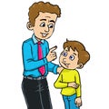 Cartoon father and his son talking.