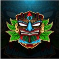 Tiki mask esport mascot logo with leaves Royalty Free Stock Photo