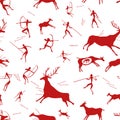 Ancient bush mans hunting. Abstract background. Seamless pattern. Vector illustration.