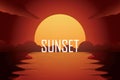 Beautiful landscape sunset. landscape for wallpaper, background, web, banner. illustration. Royalty Free Stock Photo