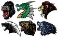 Wild Animals Head Set. Lion, Bear, Gorilla, Dragon, Honey Badger Vector Esport Mascot Logo Design Icon Avatar Illustration