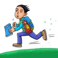 Boy running late to school