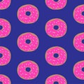 Seamless pattern with donuts on blue board. Cute sweet food baby background. Colorful design Royalty Free Stock Photo