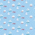 Seamless vector pattern with hand drawn sailing yachts and seagulls. Summer bright background for fabric design.