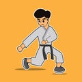 Illustration vector graphic of boy practice karate wearing black belt.