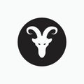 Face billy goat isolated on black circle - goat, sheep, lamb logo emblem or button icon silhouette - mammal, animal vector icon Royalty Free Stock Photo