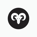 Face sheep isolated on black circle - goat, sheep, lamb logo emblem or button icon silhouette - mammal, animal vector icon