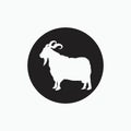 Angora goat isolated on black circle - goat, sheep, lamb logo emblem or button icon silhouette - mammal, animal vector icon