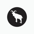 Silhouette of billy goat isolated on black circle - goat, sheep, lamb logo emblem or button icon silhouette - mammal, animal vecto Royalty Free Stock Photo