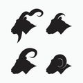 Side face of sheep, goat, billy goat, angora goat set - mammal, animal vector icon Royalty Free Stock Photo