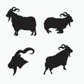 Angora goat silhouette set isolated on white - goat, sheep, lamb logo emblem or button icon silhouette - mammal, animal vector ico