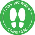 Vector of Green CAUTION Practice Social Distancing sign and symbols for People stand in designated areas