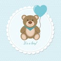 Baby shower card for boy with cute teddy bear Royalty Free Stock Photo