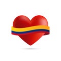 Heart with waving Colombia flag. Vector illustration.