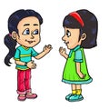 Cartoon two smiling cute girls talking