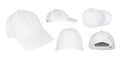 White caps from different sides on a white background