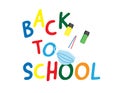 Colorful back to school text with face shape from pencils and face mask
