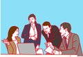 Businesswomen businessmen staff meeting , Vector illustration