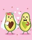 Funny happy cute happy smiling couple of avocado in love. Royalty Free Stock Photo