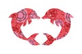 Love Couple Dolphin Card Shape of Heart Red Royalty Free Stock Photo