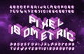 Pixel Isometric alphabet font. 3d letters and numbers. Abstract pixel background. Royalty Free Stock Photo