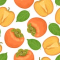Persimmons seamless pattern. Vector cartoon flat illustration. Tropical fruits Royalty Free Stock Photo