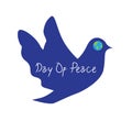 Peace day event with dark blue dove with globe eye. Royalty Free Stock Photo