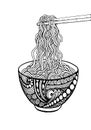 Doodle noodle at bowl and chopsticks. hand drawing, vector illustration Royalty Free Stock Photo