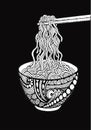 Doodle noodle at bowl and chopsticks. hand drawing, vector illustration Royalty Free Stock Photo