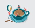 Vector illustration, coffee concept of work time management, quick reaction awakening