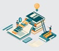 Reading books, library. Flat design vector illustration. learning and education concept design Royalty Free Stock Photo