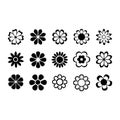 Graphic flower shapes set black floral elements vector