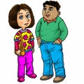 Cartoon a thin girl and fat boy Royalty Free Stock Photo