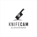 Camera Lens With Knife Logo Design Stock Illustration. Knife Cam Logo Icon Hipster Retro. Food Photography Logo Design Template