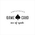 Playing card Game Logo Design Template. Ace of spades Logo Grunge Hipster Retro. Spade Logo Vector Silhouette. Blackjack Logo