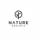 Monogram Circle Tree logo boutique Linear Design Vector Stock. Abstract Geometric Leaves Logo Wellness Design Template. Leaf Natur