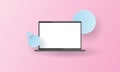 Modern laptop with blank screen on Pink background, Vector Mock up