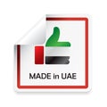 Made in UAE. Icon with thumb up sets the color of UAE flag. Concept of sale or business.