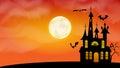 Happy Halloween holiday background. Spooky graveyard and haunted house at night . Horror moon, bats and graves.Vector illustration Royalty Free Stock Photo