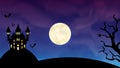 Happy Halloween holiday background. Spooky graveyard and haunted house at night . Horror moon, bats and graves.Vector illustration Royalty Free Stock Photo