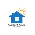 Home with sun conception vector logo template. House sun icon. Stock illustration