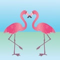 Pink flamingos love couple