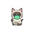 Cartoon character siamese cat wearing protective face mask